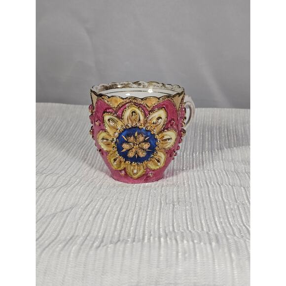 Vintage Ornate Pink & Gold Porcelain Demitasse Cup Hand-Painted Floral Design! - Picture 1 of 10